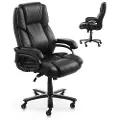Vevor Executive Chair, Kontorstol med høj ryg og lændestøtte med drejeknap, Ergonomisk skrivebordsstol med justerbar hældning og højde, Drejelig rullestol i PU-læder til arbejde, studier, spil, Sort