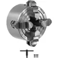 Vevor 4-kæbet drejebænkpatron, 80 mm, 4-kæbet patron, 5-80 mm spændeområde med T-nøgle fastgørelsesskruer, vendbare kæber, HT300 materiale, indvendig udvendig til træ-metal drejebænk