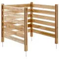 Vevor Træhegn, 91 cm B x 91 cm L, 3-panels lameller til klimaanlæg, indhegning til pooludstyr med metalpæle, nem gør-det-selv-installation, udendørs skraldespandsskjuler til havedekoration