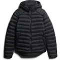 Superdry Superdrytil mænd. M5011906A Fuji Sport Quiltet jakke med hætte Navy (L), Casual, Bæredygtig, Genanvendt nylon, Blå