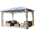 TOOLPORT 3x4m, hardtop havepavillon, inkl. 4 sidegardiner, champagnefarvet