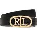 Ralph Lauren Lauren Ralph Laurentil kvinder. 412883714003 Vendbart læderbælte med brunt, ovalt logo, sort (XS), Casual