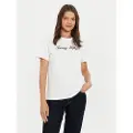Tommy Hilfiger Tommy Hilfigertil kvinder. WW0WW43459 T-shirt med hvidt logo (S), Casual, Korte ærmer, Økologisk bomuld, Bæredygtig