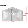 TOOLPORT 8x36m, Telthal, PVC-teltdug, grå, med statikpakke (beton undergrund)