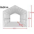 TOOLPORT 8x24m, Telthal, PVC-teltdug, grå, med statikpakke (beton undergrund)