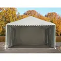 TOOLPORT 8x36m PVC lagertelt, hvid, med bundramme, med statikpakke (beton undergrund)