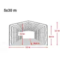 TOOLPORT 5x30m, Telthal, PVC-teltdug, grå, med statikpakke (blød undergrund)