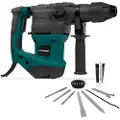 Vonroc Borehammer - 1800W - Rotation - Pneumatisk - 6 Joule | SDS plus | 4 Funktioner | Inkl. Bor, Mejsler & Tilbehør
