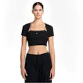 Nike Stram, maskinstrikket Nike Sportswear Chill-minitop med kort snit og lille ribkant til kvinder - sort