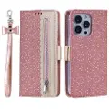 Mtp Products iPhone 16 Pro Max Lace Pattern Etui med Pung - Rødguld