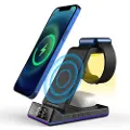 Mtp Products Z6 Foldbar 5-i-1 15W Magnetisk Trådløs Oplader med Blændende Atmosfærelys/Digitalt Ur