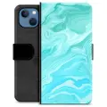 Mtp Products iPhone 13 Premium Flip Cover med Pung - Blå Marmor