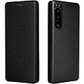 Mtp Products Sony Xperia 5 III Flip Cover - Karbonfiber - Sort