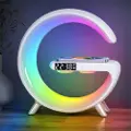 Mtp Products N69 Multifunktionel APP-kontrol 15W trådløs oplader Bluetooth-højttaler Ur Atmosfærelys, EU-stik - hvid