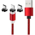 Mtp Products 3-i-1 LED Magnetisk Kabel - Lightning, USB-C, MicroUSB - 1m - Rød