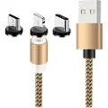 Mtp Products 3-i-1 LED Magnetisk Kabel - Lightning, USB-C, MicroUSB - 1m - Guld
