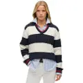 Superdry Superdrytil kvinder. W6110703A Stribet oversize trøje hvid (M), Casual, Bomuld, Lange ærmer