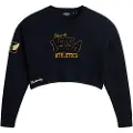 Superdry Superdrytil kvinder. W6110537A Varsity navy kort pullover med rund hals (XL), Casual, Lange ærmer, Økologisk bomuld, Bæredygtig, Blå