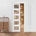 Vevor skydedør med lomme, 765 x 2035 mm, 5-liters enkelt skydedør i frostet glas med beslag, robuste lommedøre i massivt træ og MDF med vandtæt overflade til soveværelse, køkken, arbejdsværelse