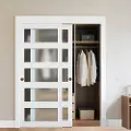 Vevor skydedør til skab, 1524 mm (dobbelt 787 mm) x 2032 mm, 5-liters skydedøre i frostet glas med beslag, massivt træ og MDF-plade med vandtæt PVC-overflade til skabe i soveværelser