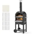 Vevor udendørs pizzaovn, 12" pilleovn, 2-lags pizzaovn med træfyr, brændefyret udendørs pizzaovn med 2 aftagelige hjul, maks. 1000℉ temperatur, pizzabagerovne til grill