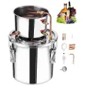 Vevor Alkoholdestillationsapparat, 3 gallon / 11,4 l rustfri stålvandalkoholdestiller med kobberspiral, hjemmebrygning, raffinering, gæringssæt med termometer, til vin, whisky, brandy, sølv