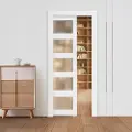 Vevor skydedør med lomme, 915 x 2035 mm, 5-liters enkelt skydedør i frostet glas med beslag, robuste lommedøre i massivt træ og MDF med vandtæt overflade til soveværelse, køkken, arbejdsværelse