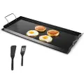 Vevor Kulstofstålgrill, 32x14 tommer universal flad rektangulær plade, gasgrillgrill til BBQ-grill, Teppanyaki, bærbart familiekøkkengrej med håndtag, til camping, tailgate-fest