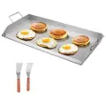 Vevor Rustfri Stål Stegeplade, 32x16 tommer Universal Flad Top Rektangulær Plade, Gasgrill Stegeplade til BBQ Grill, Teppanyaki, Bærbart Familie Køkkengrej med Håndtag, til Camping Tailgating Fest