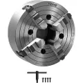Vevor 4-kæbet drejebænkpatron, 250 mm, drejebænkpatron, 15-250 mm spændeområde med T-nøgle fastgørelsesskruer, vendbare kæber, HT300 støbejernsmateriale, indvendig udvendig til træ-metal drejebænk