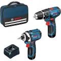 Bosch Gsb12v-15 + Gdr12v-1052x2. Gal12v-20 Batteridrevet Skruetrækker Med Taske 0ah