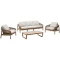 Kave Home - Vellana sæt: 3-personers sofa, 2 lænestole og sofabord fremstillet af Fsc 100 % massivt akacietræ - Flerfarvet - Loungemøbler - - Homeroom