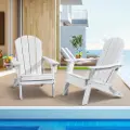 Vevor Adirondack-stol i plastik, sæt med 2 al slags vejr, bærbar, foldbar bålpladsstol, udendørs Adirondack-terrassestol med kopholder, med afslappende armlæn, ergonomisk, til haven, baghaven - hvid