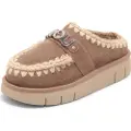 Mou Moutil kvinder. MU.FW531001A Bounce træsko læder træsko metal logo, taupe (40), 3-5 cm, Ingen, Casual, Gråt