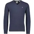 Gant Ganttil mænd. 87212 Pullover med V-hals i meget fin marineblå fåreuld (M), Casual, Bomuld