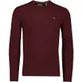 Gant Ganttil mænd. 87211 Meget fin fåreuldstrøje med bordeauxfarvet rund krave (M), Casual, Bomuld, Burgund