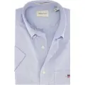 Gant Ganttil mænd. 3000101 Regular Fit kortærmet skjorte i blå poplin (L), Casual, Bomuld, Korte ærmer