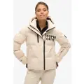 Superdry Superdrytil kvinder. WS110166A Beige quiltet jakke med hætte (L), Casual, Sport, Multisport, Bæredygtig, Genanvendt nylon