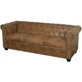 vidaXL 3-personers Chesterfield sofa kunstlæder brun