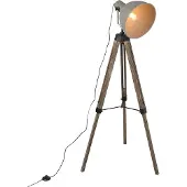 QAZQA Industriel gulvlampe på træstativ med grå skærm - Laos