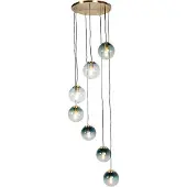 QAZQA Art Deco Pendellampe Messing med Blåt Glas 7-lys - Pallon