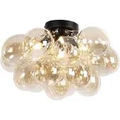QAZQA Design loftslampe sort med ravglas 4-lys - Uvas