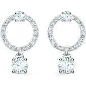 Swarovski tiltr?kker cirkel gennemborede ?reringe med cirkelsk?rne krystaller og matchende PAV? P? et rhodiumbelagt indl?g med sommerfuglens tilb