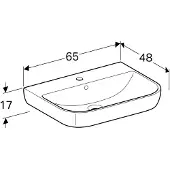 Geberit smyle vask 65x48cm, haneh. midt, hvid kt