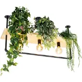 QAZQA Industriel loftslampe sort med træ 3-lys - Shelf