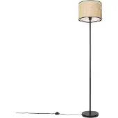 QAZQA Rustik gulvlampe sort med rattan-skærm - Kata