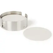 Blomus 6 stykker coaster -s?t med indehaver af rustfrit st?l - Moonbeam (fl?de) Coastere