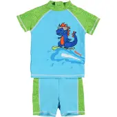 Playshoes Badedragt 'DINO' himmelblå / lyseblå / grøn / rød
