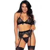 Leg avenue 3 PC Eyelash Blonder BH Top Garter Belt og G-String.