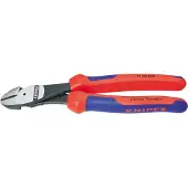 Knipex 74 22 200, Diagonal tang, Stødbestandig, Dielektrisk, Krom-vanadium-stål, Plast, Blå, Rød, 200 mm